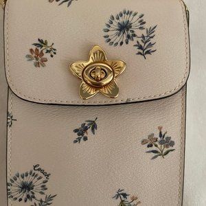 Coach Cream and Gold Mini Bag with Floral Design